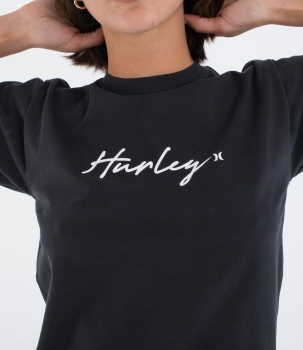 Produktbild Hurley Organic Script Only Tee T-Shirt Black Damen Ansicht getragen Vorderseite Detailaufnahme