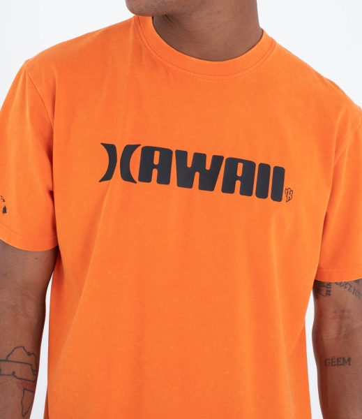 Produktbild Hurley Hawaii SS Tee T-Shirt Totally Orange Ansicht getragen vorne Detailaufnahme