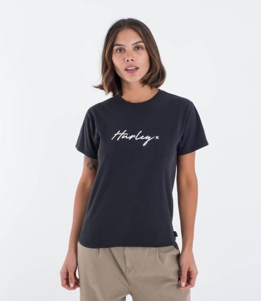 Produktbild Hurley Organic Script Only Tee T-Shirt Black Damen Ansicht getragen Vorderseite