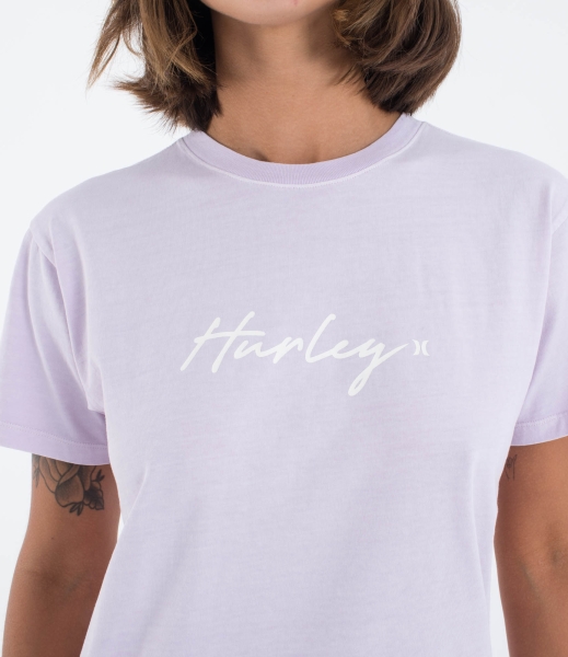 Produktbild Hurley Organic Script Only Tee T-Shirt lavender Fog Lila Damen Ansicht getragen Vorderseite Detailaufnahme