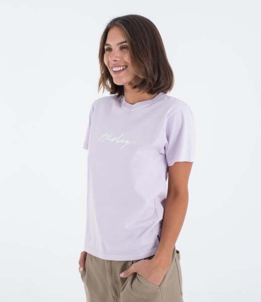 Produktbild Hurley Organic Script Only Tee T-Shirt lavender Fog Lila Damen Ansicht getragen Vorderseite schräg